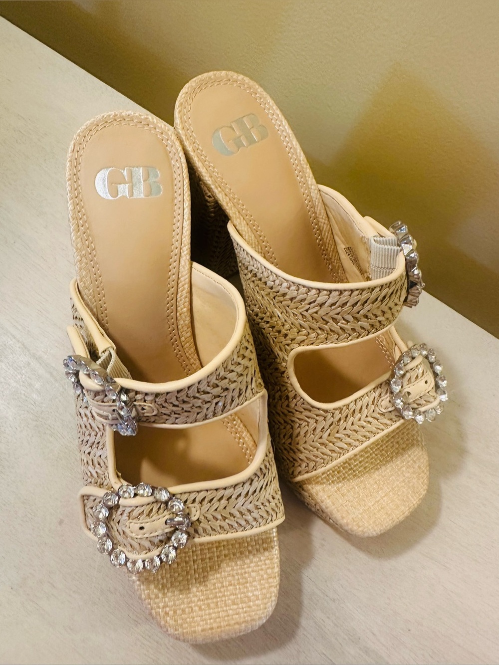 NIB Gianni Bini Deja-Vu raffia block heel sandal size 7 1/2 - Picture 2 of 7